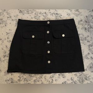 Black Denim Button-Up Skirt